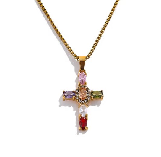 MULTICOLOR CROSS NECKLACE
